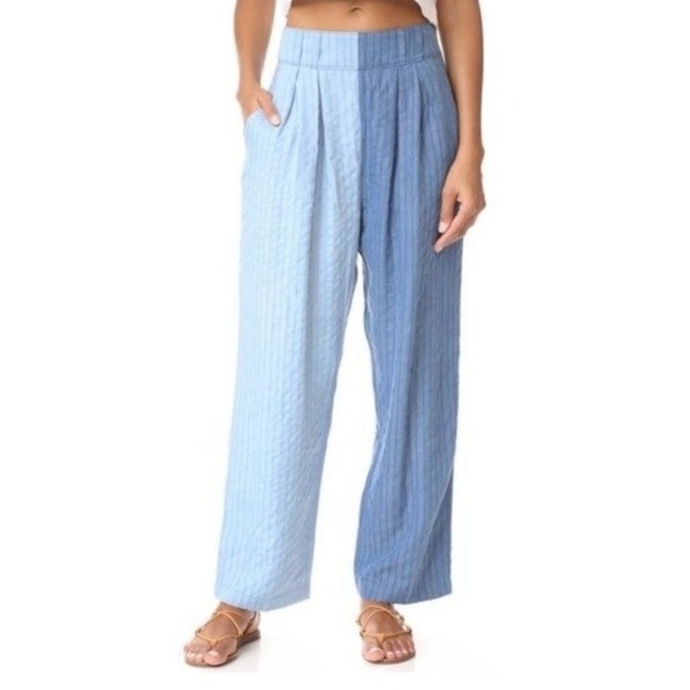 Mara Hoffman Blue Two-Tone Quilted Tencel Wide Leg Pants Size 12